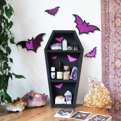 Mirrored Purple Bat Coffin Shelf - coppermoonboutique