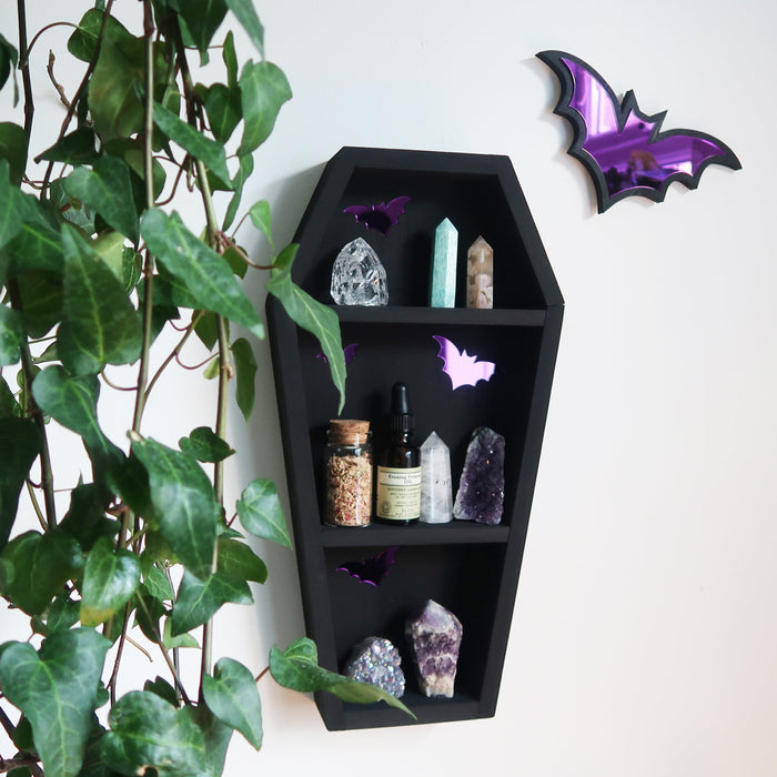 Mirrored Purple Bat Coffin Shelf - coppermoonboutique