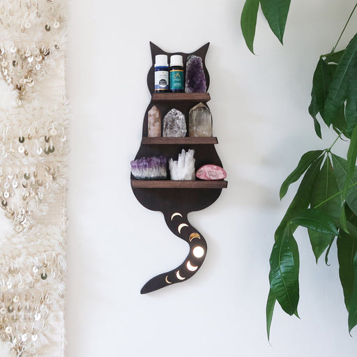 Cosmic Kitty Mirror Wooden Cat Shelf - coppermoonboutique
