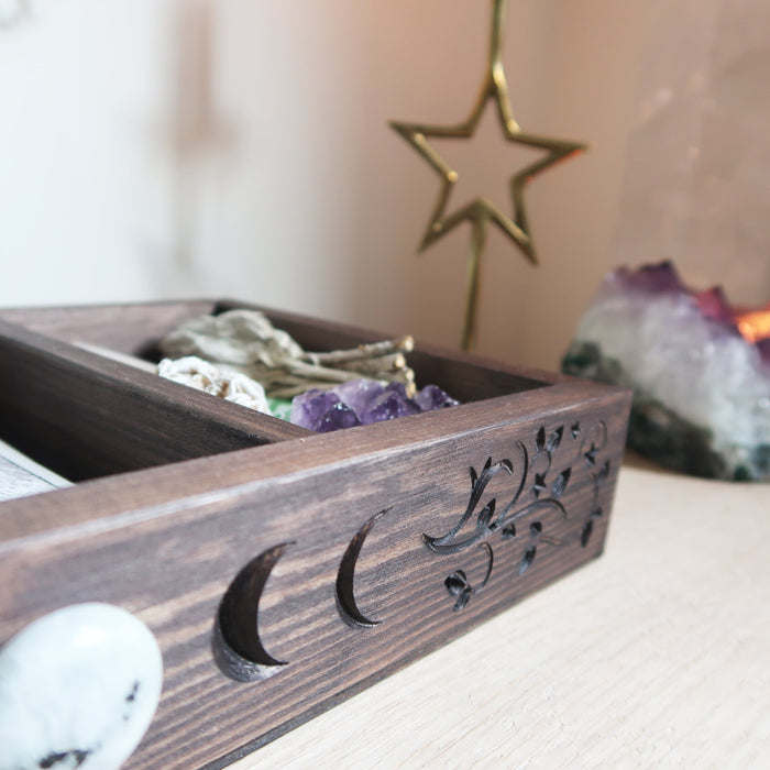 Crystal Moon Phase Engraved Tarot Crystal Box - coppermoonboutique