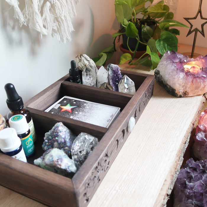 Crystal Moon Phase Engraved Tarot Crystal Box - coppermoonboutique
