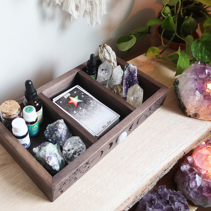 Crystal Moon Phase Engraved Tarot Crystal Box - coppermoonboutique