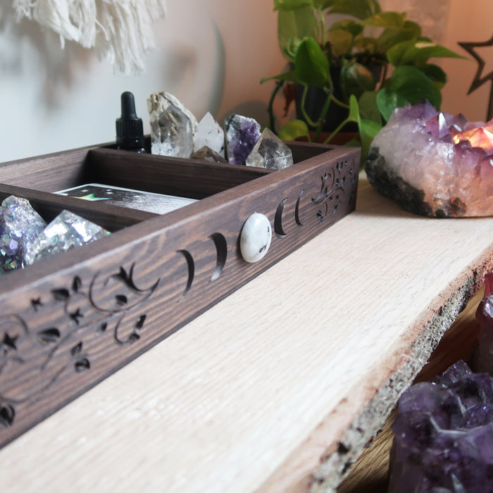 Crystal Moon Phase Engraved Tarot Crystal Box - coppermoonboutique