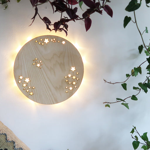 Light Wood Full Moon Wooden Wall Lamp - coppermoonboutique