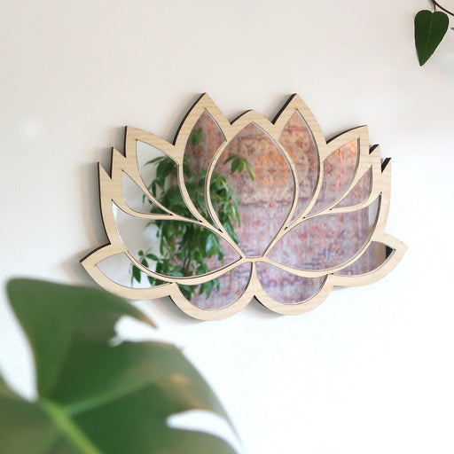 Light Wood Lotus Wooden Mirror - coppermoonboutique