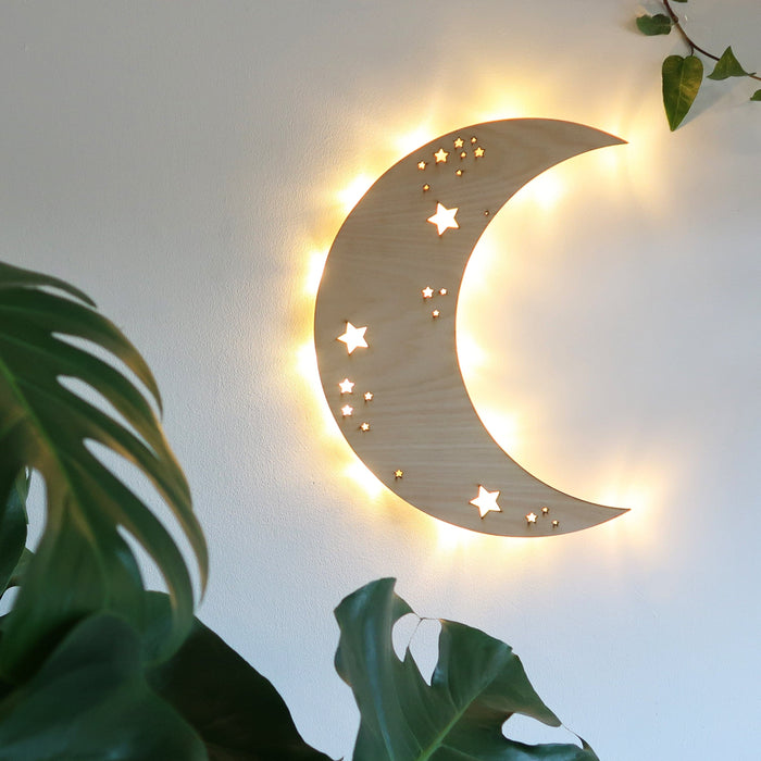 Light Wood Crescent Moon Wooden Wall Lamp - coppermoonboutique