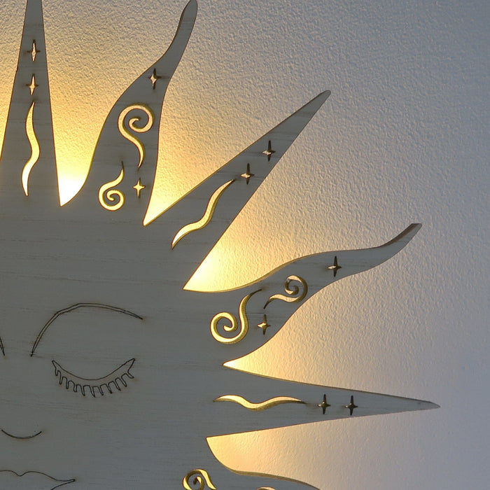 Light Wood Sun & Moon Battery Wall Lamp - coppermoonboutique