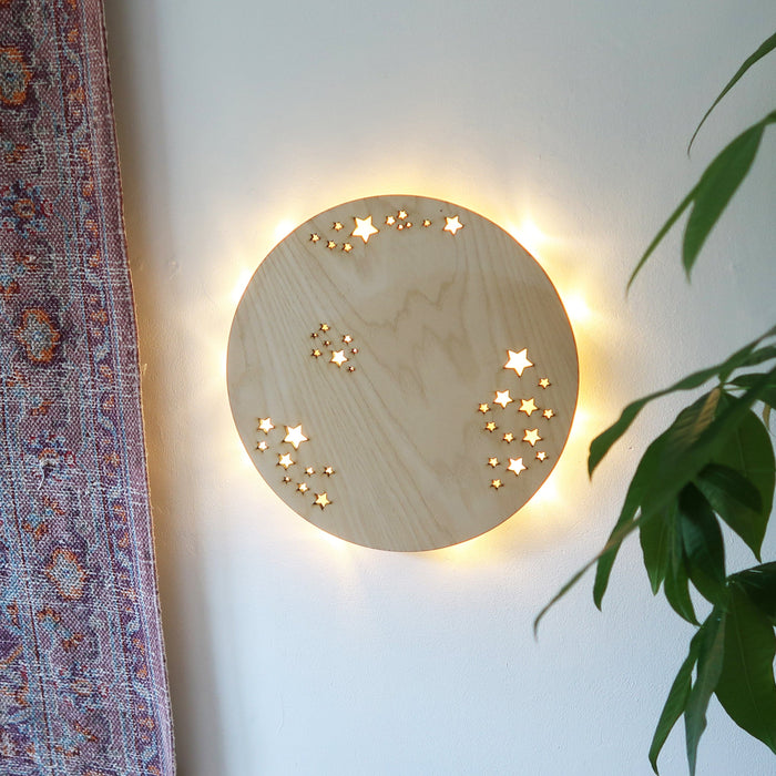 Light Wood Full Moon Wooden Wall Lamp - coppermoonboutique