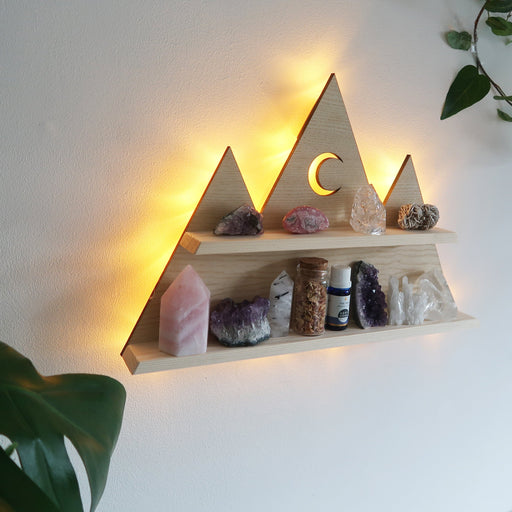 Light Wood Mountain Crystal Shelf and Wall Lamp - coppermoonboutique