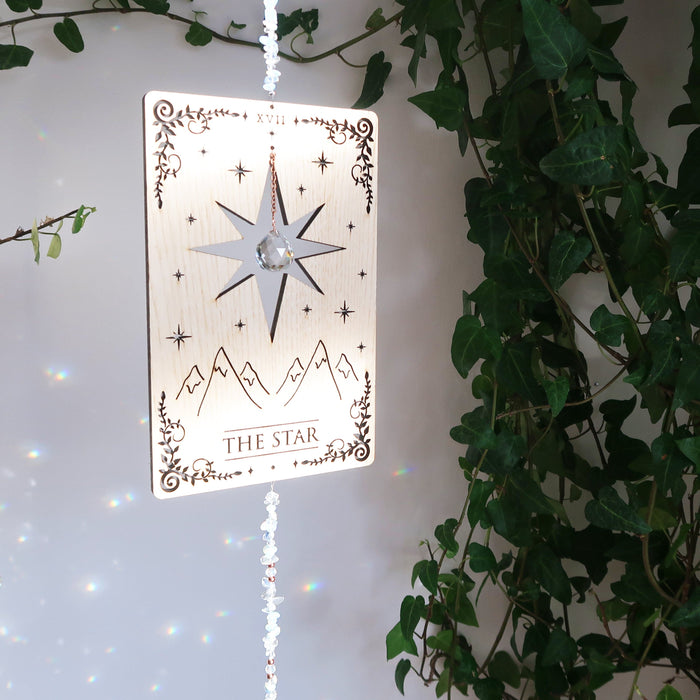 Light Wood Star Tarot Card Wooden Suncatcher - coppermoonboutique