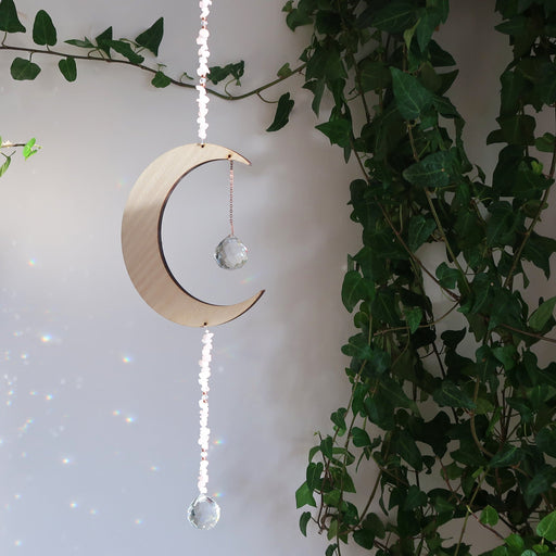 Light Wood Crystal Moon Suncatcher - coppermoonboutique
