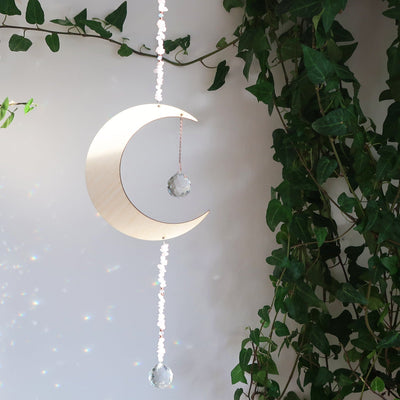 Light Wood Crystal Moon Suncatcher - coppermoonboutique