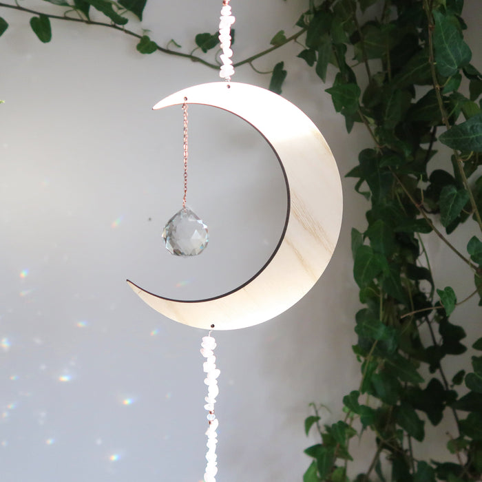 Light Wood Crystal Moon Suncatcher - coppermoonboutique