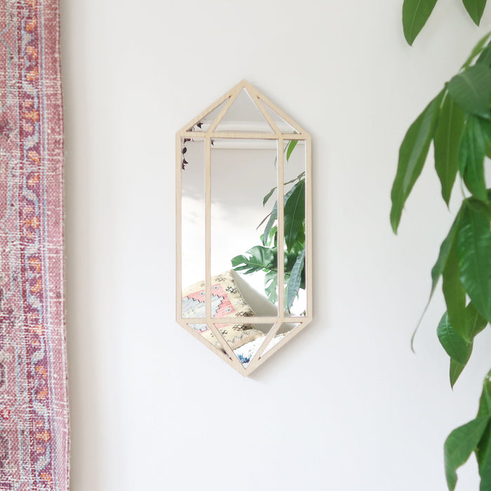 Light Wood Crystal Wooden Wall Mirror - coppermoonboutique