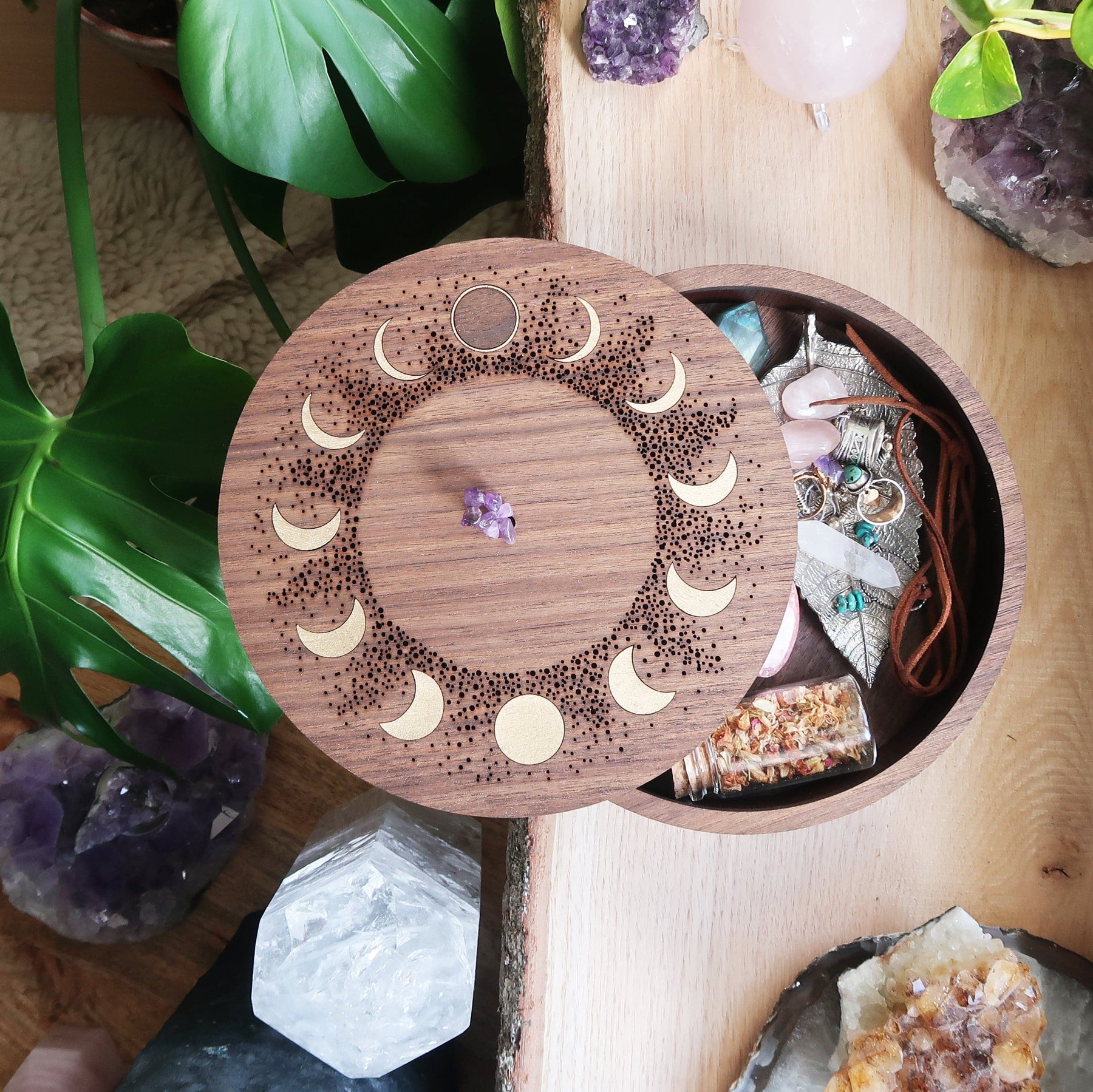 Wood Incense Storage Box - Moon Phases from Magick.com