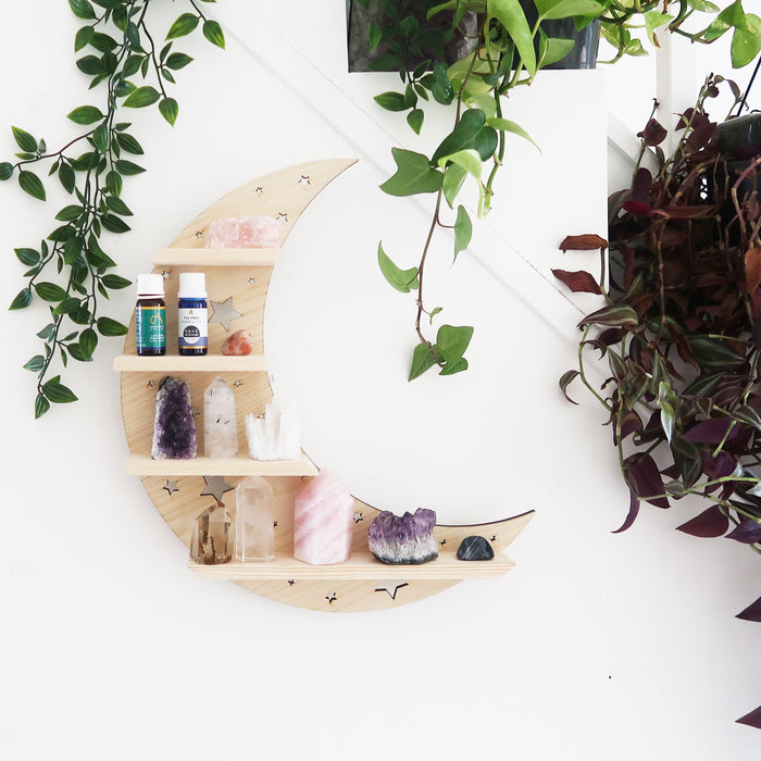 Light Wood Celestial Moon Wooden Light Up Shelf - coppermoonboutique