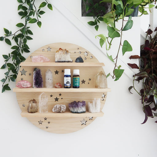 Light Wood Full Moon Crystal Shelf Wall Lamp - coppermoonboutique
