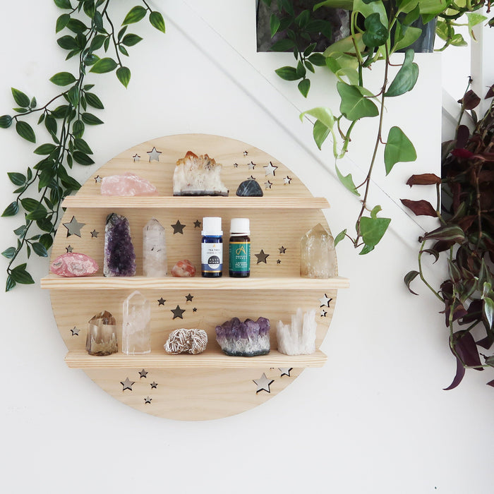 Light Wood Full Moon Crystal Shelf Wall Lamp - coppermoonboutique
