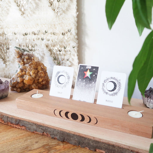 Engraved Moonphase Altar Card Stand with Soy Candles - coppermoonboutique
