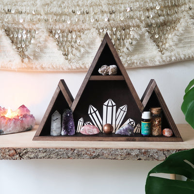 Crystal Cluster Wooden Shelf - coppermoonboutique