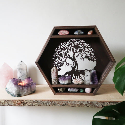 Tree Of Life Hexagon Crystal Shelf - coppermoonboutique