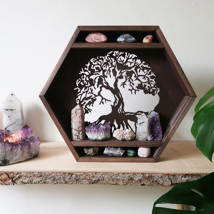 Tree Of Life Hexagon Crystal Shelf - coppermoonboutique