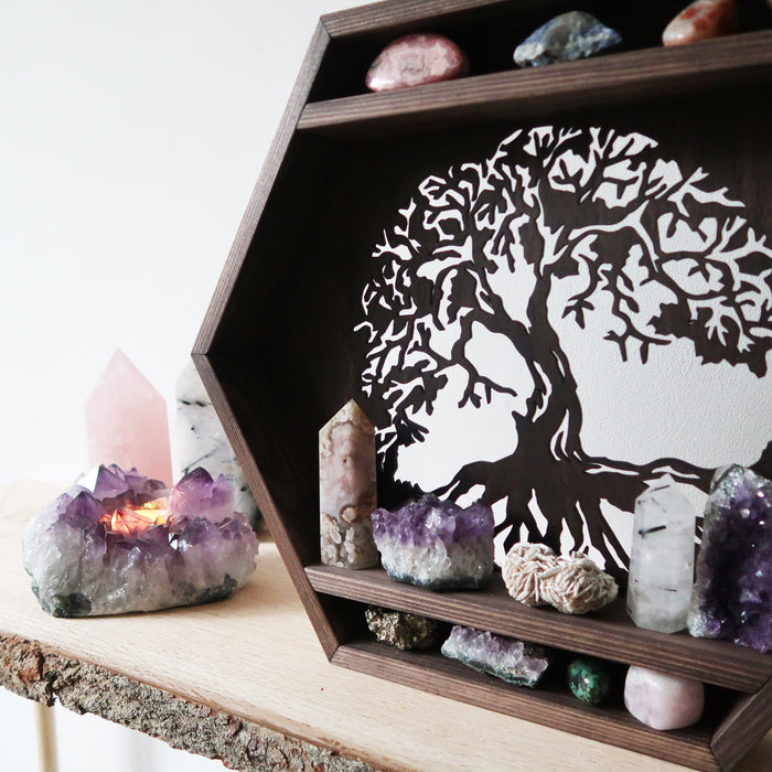 Tree Of Life Hexagon Crystal Shelf - coppermoonboutique