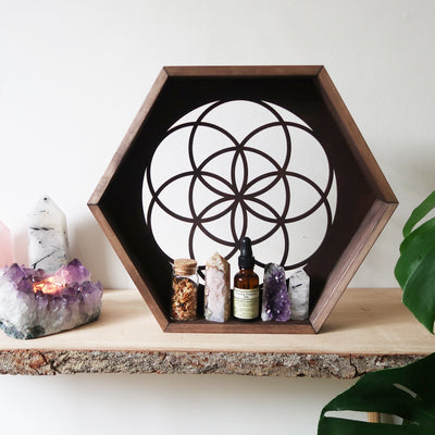 Seed Of Life Hexagon Crystal Shelf - coppermoonboutique