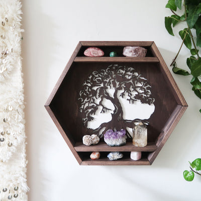 Tree Of Life Hexagon Crystal Shelf - coppermoonboutique