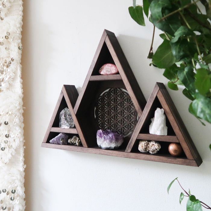 Flower Of Life triple mountain crystal shelf - coppermoonboutique