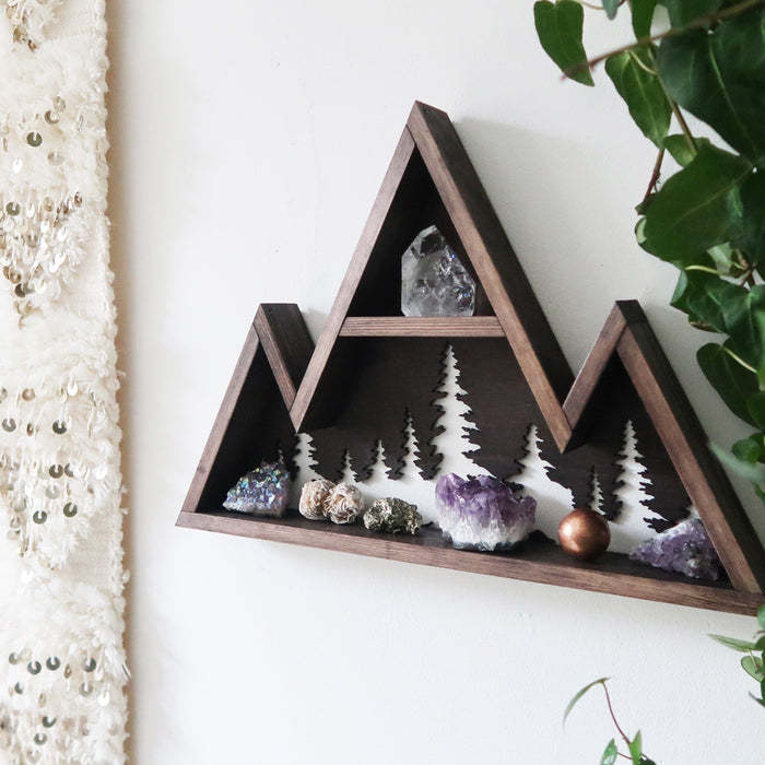 Geometric triangle shelf, forest display shelf - coppermoonboutique