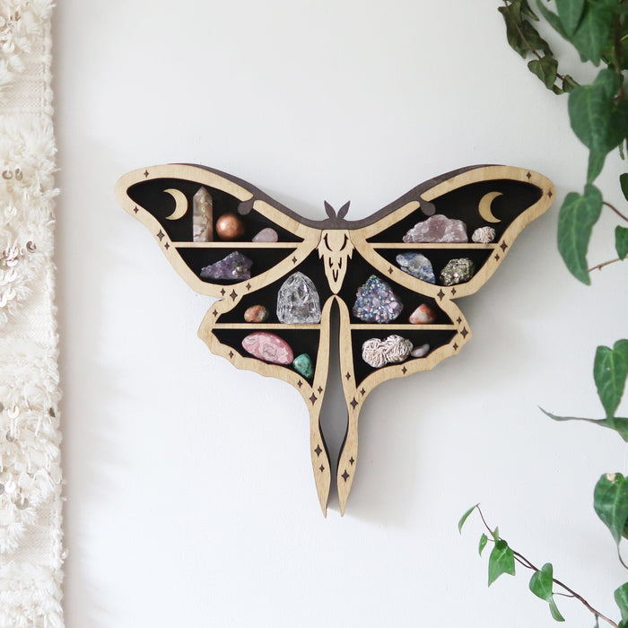 Luna Moth Wooden Crystal Shelf - coppermoonboutique