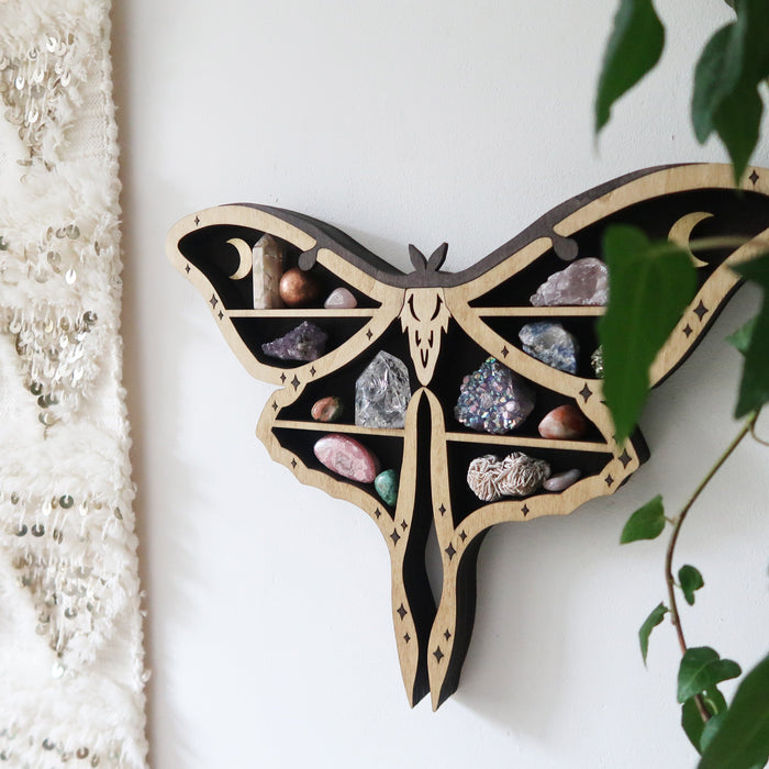 Luna Moth Wooden Crystal Shelf - coppermoonboutique