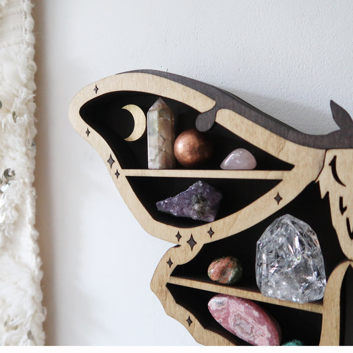 Luna Moth Wooden Crystal Shelf - coppermoonboutique