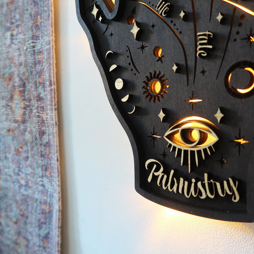 Wooden Palmistry Wall Lamp - coppermoonboutique