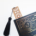 Walnut Wood Mandala Moon Bookmark with Tassel - coppermoonboutique