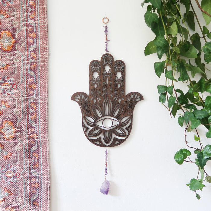 Hamsa Hand Crystal Wall Hanging
