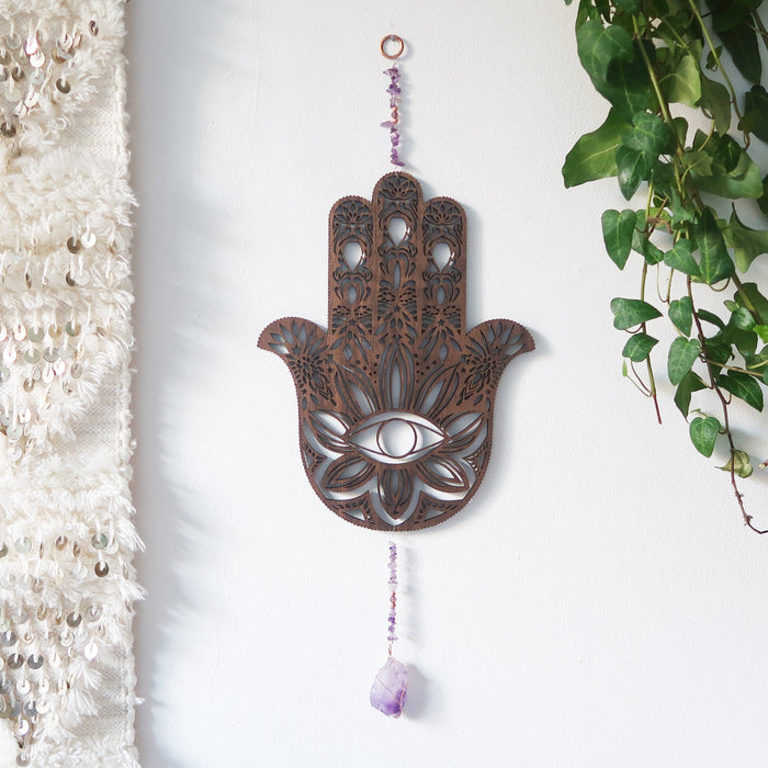 Hamsa Hand Crystal Wall Hanging