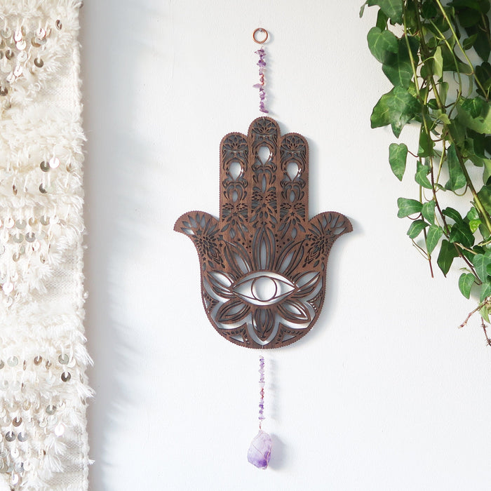 Hamsa Hand Crystal Wall Hanging