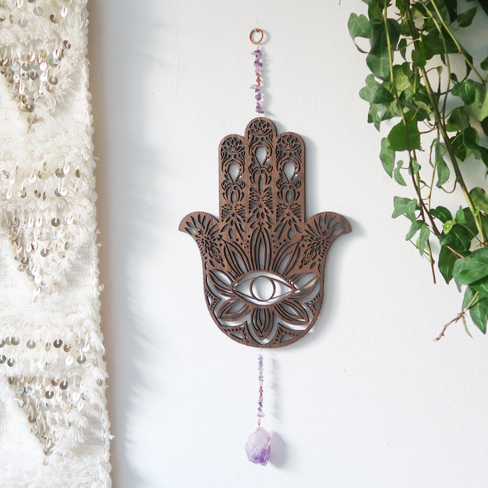 Hamsa Hand Crystal Wall Hanging