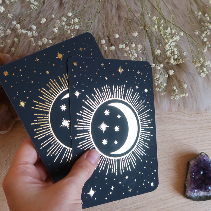Moonstone Engraved Moonphase Altar Card Stand with Soy Candles - coppermoonboutique