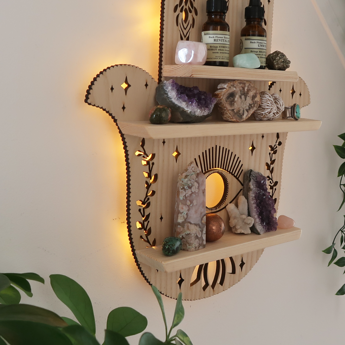 Light Wood Hamsa Hand Light Up Shelf