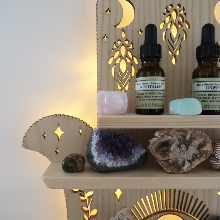 Light Wood Hamsa Hand Light Up Shelf