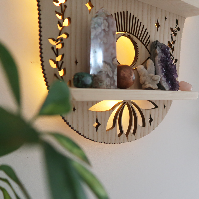 Light Wood Hamsa Hand Light Up Shelf