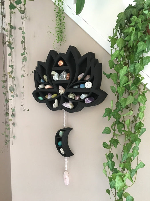 Lotus Flower and Moon Hanging Shelf - coppermoonboutique
