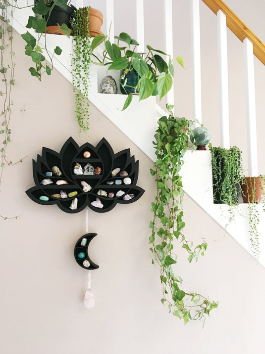 Lotus Flower and Moon Hanging Shelf - coppermoonboutique