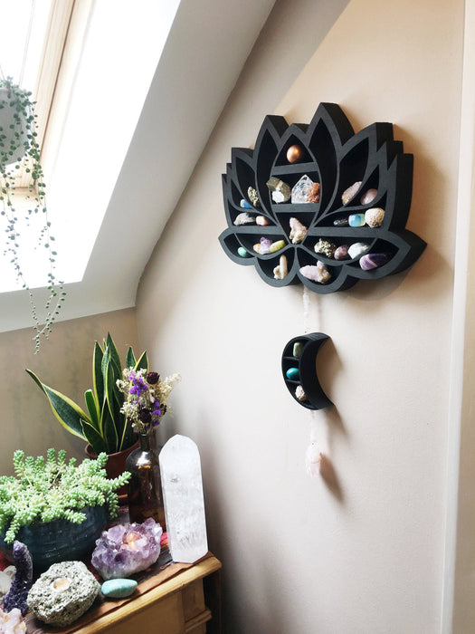 Lotus Flower and Moon Hanging Shelf - coppermoonboutique