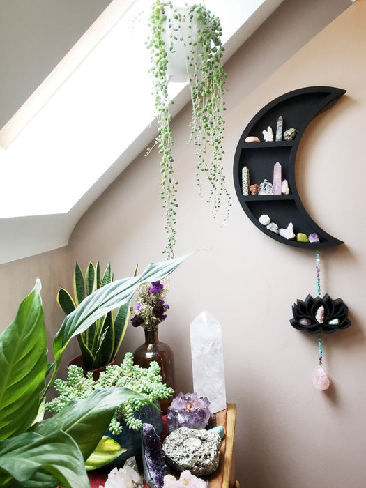 Large Moon and Lotus Hanging Shelf - coppermoonboutique