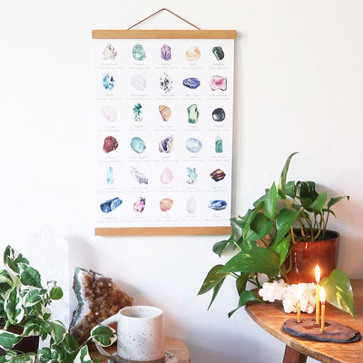 Healing crystals poster with wooden hanger - coppermoonboutique