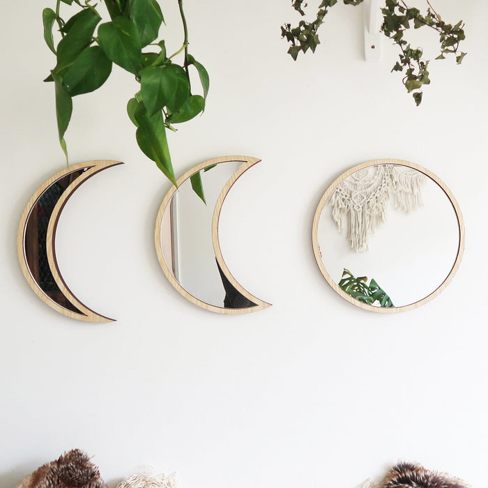 Light Wood Moonphase Mirror Set - coppermoonboutique